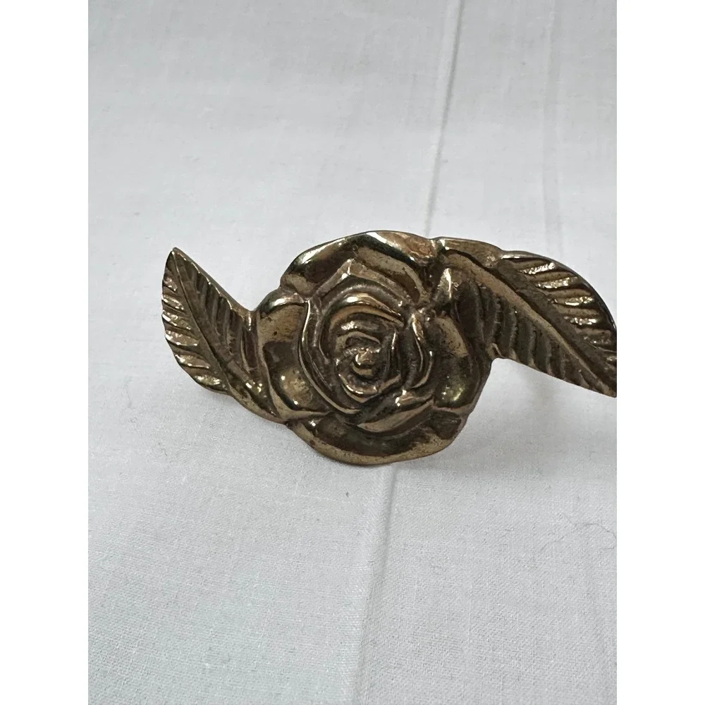 Vintage Brass Rose Napkin Rings Set of 4 Floral Leaf Gold Tone Table‎ Decor